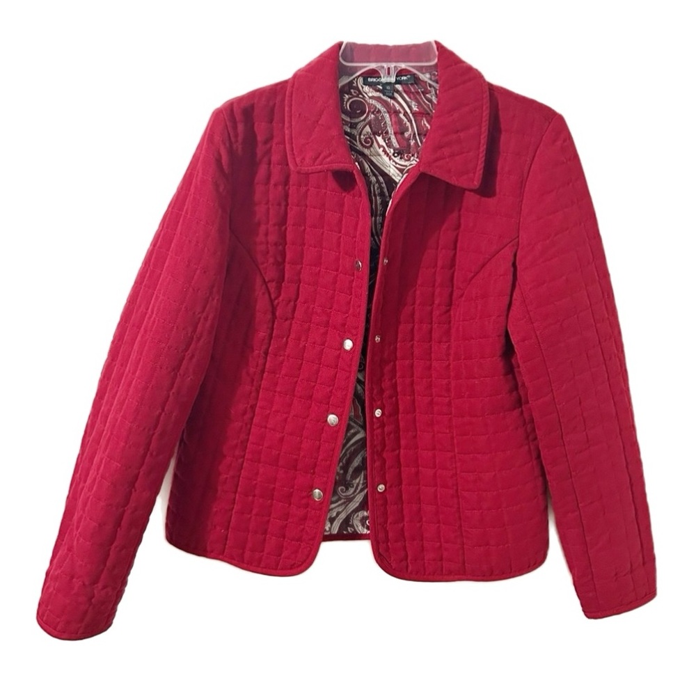 Briggs New York Vibrant Red Quilted Button-Front Barn Jacket Paisley Lining ❤️